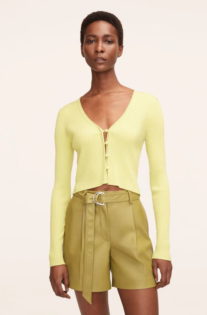 NWT Rebecca Taylor Rib Merino Cropped Cardigan Buttoned Lime Green Size XL